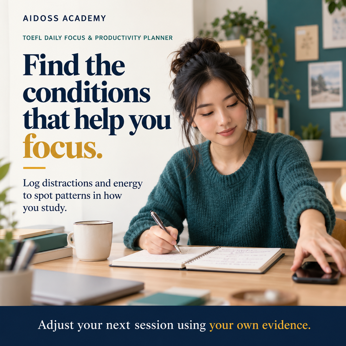 Track distractions and energy to understand study patterns. Illustrative study scene.