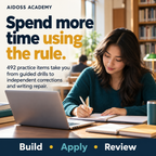 Apply short rules through 492 practice items. Illustrative study scene.