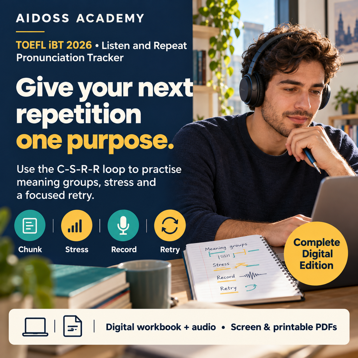 Give each repetition a focused practice target. Illustrative study scene.