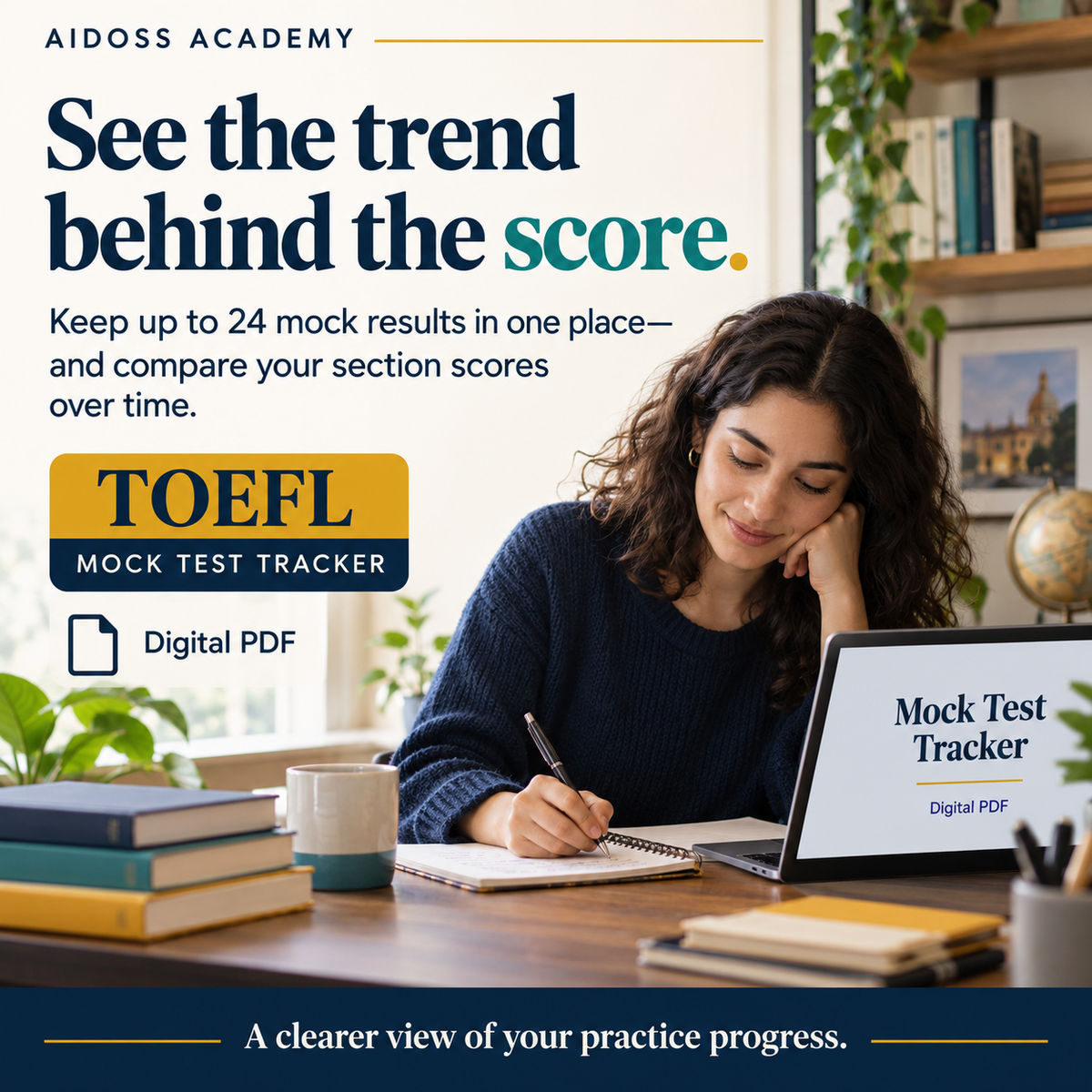 Track up to 24 mock results and compare section score trends. Illustrative study scene.