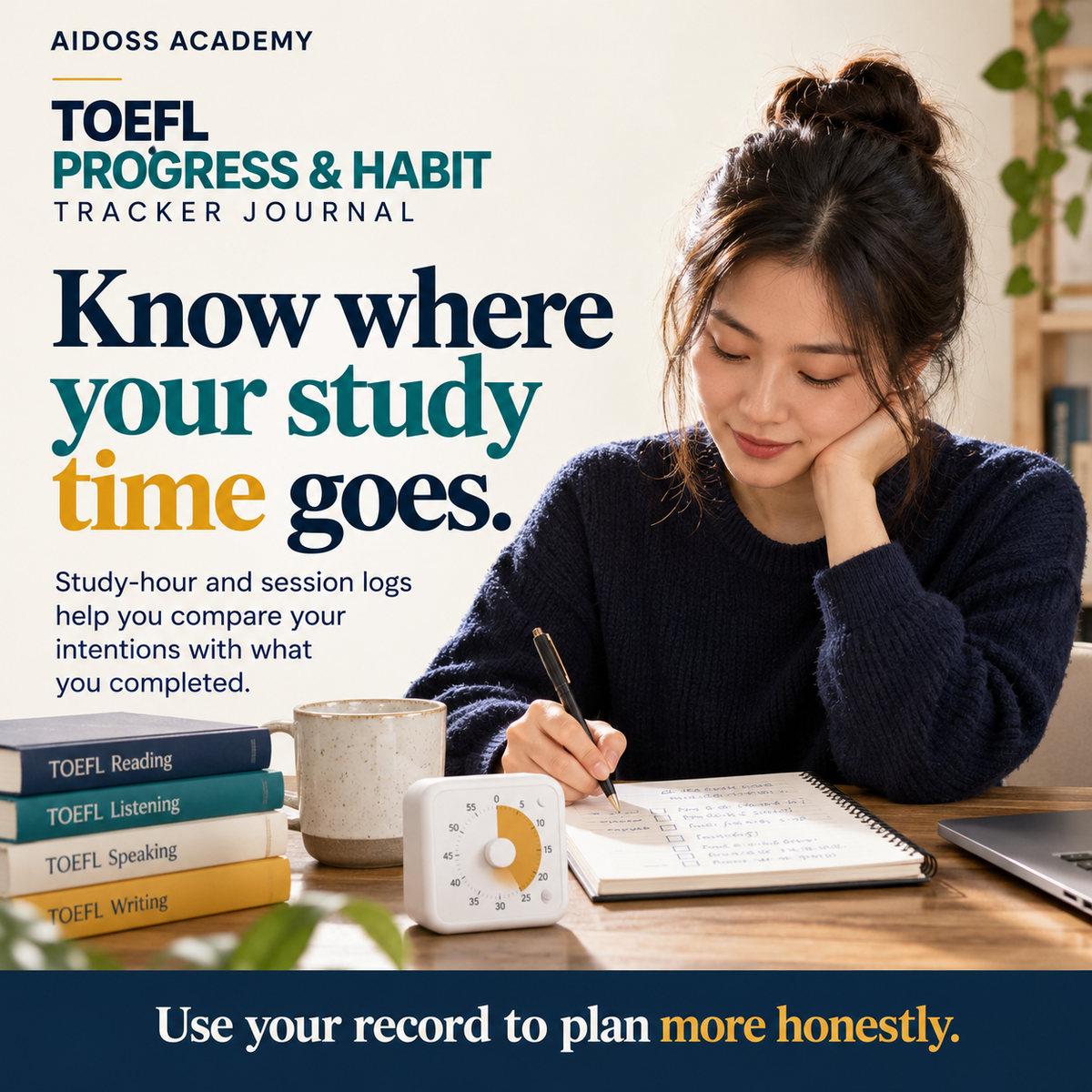 Compare planned study with completed sessions. Illustrative study scene.