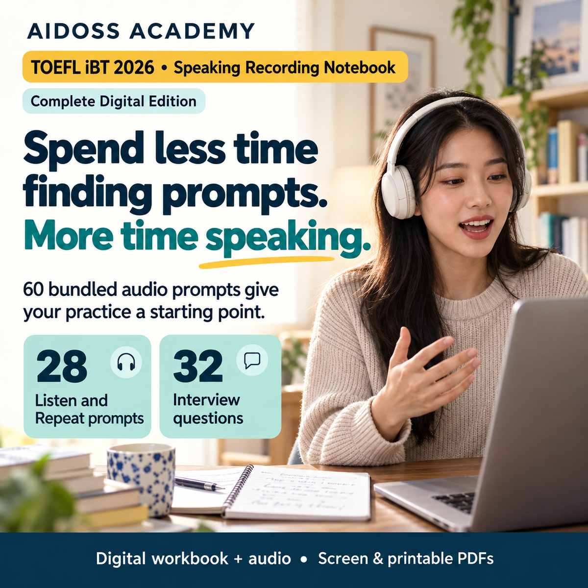Complete Edition includes 60 audio prompts: 28 Listen and Repeat and 32 interview questions. Illustrative study scene.