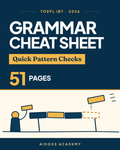 TOEFL Grammar Cheat Sheet (hoja de referencia de gramática): portada de Aidoss Academy