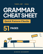 TOEFL Grammar Cheat Sheet (hoja de referencia de gramática): portada de Aidoss Academy