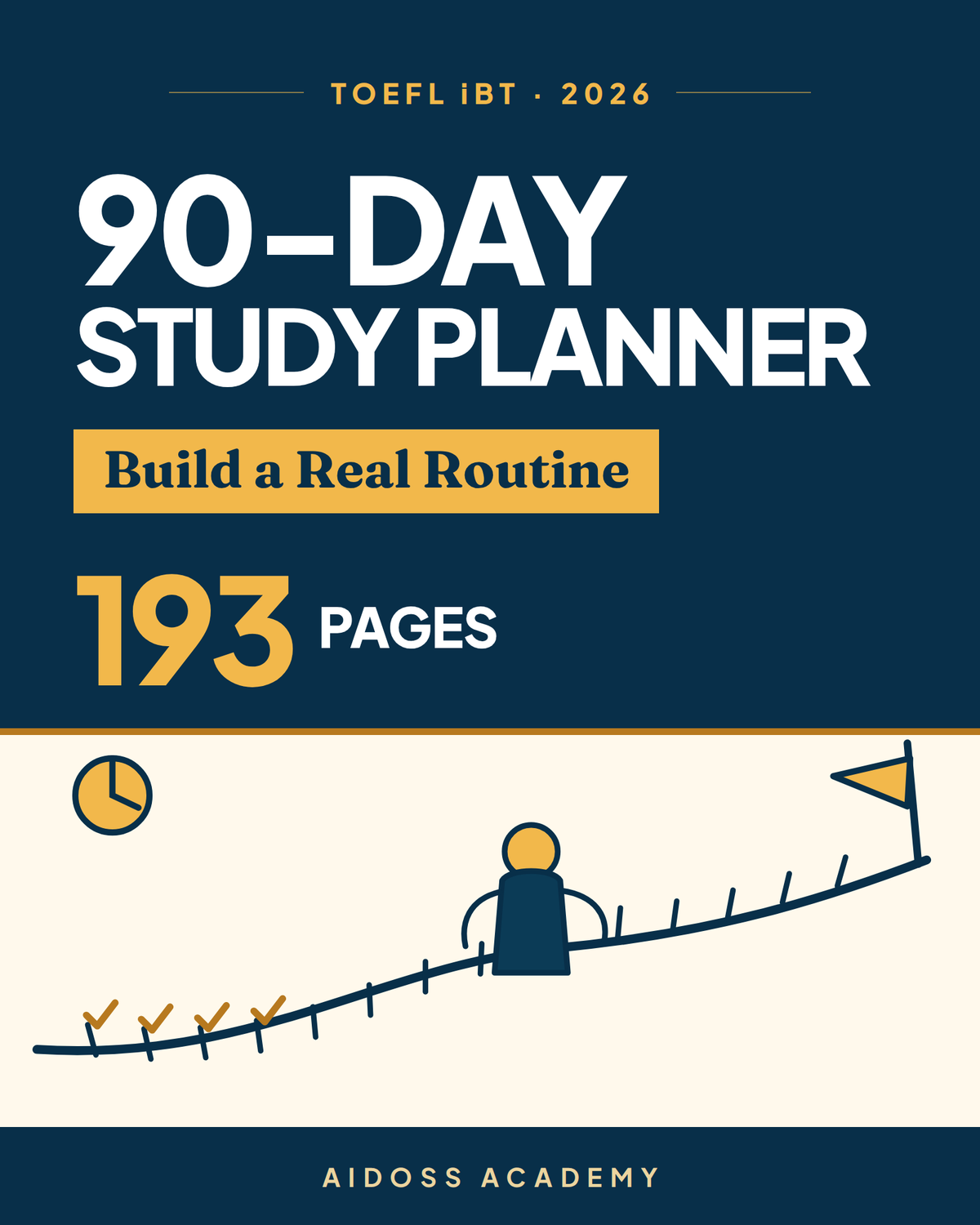 TOEFL iBT 2026 90-Day Self-Study Planner — Aidoss Academy cover