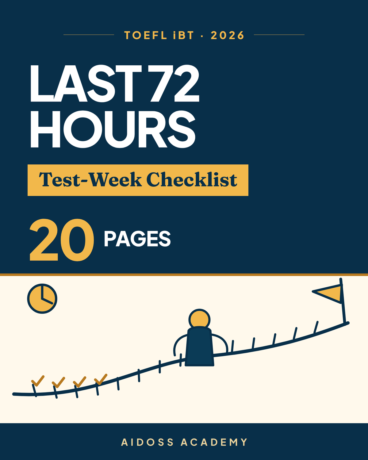 TOEFL iBT 2026 Last 72 Hours Checklist — Aidoss Academy cover