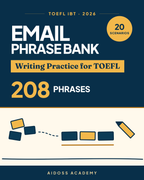 TOEFL iBT 2026: banco de frases para correos de Writing, portada de Aidoss Academy