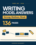 TOEFL iBT 2026: respuestas modelo y plantillas de Writing, portada de Aidoss Academy