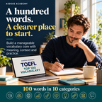 Start with 100 vocabulary words in 10 categories. Illustrative study scene.