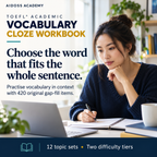 Practise vocabulary in context with 420 gap-fill items. Illustrative study scene.